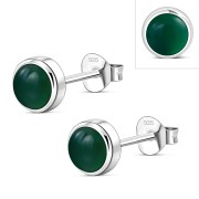 Green Agate Round Silver Stud Earrings, e421st